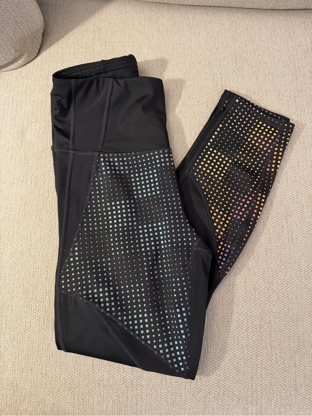 Athleta Black Leggings with Iridescent Dot Accents